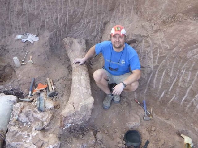 Paleontologist Peter Makovicky is seen at an excavation site in Argentina's northern Patagonia region
