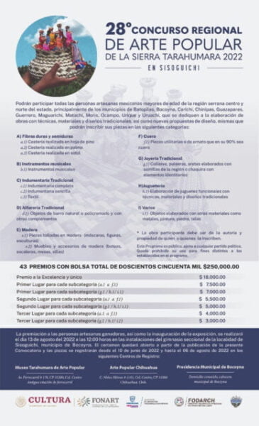 Noticias Chihuahua Pausa.MX Convocan al 28° Concurso Regional de Arte Popular de la Sierra Tarahumara