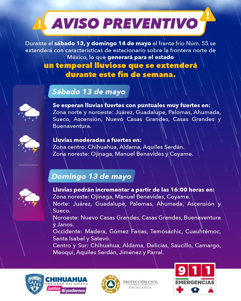 Noticias Chihuahua PAUSA.MX Exhorta Protección Civil a la población a tomar precauciones ante probabilidad de lluvias el fin de semana