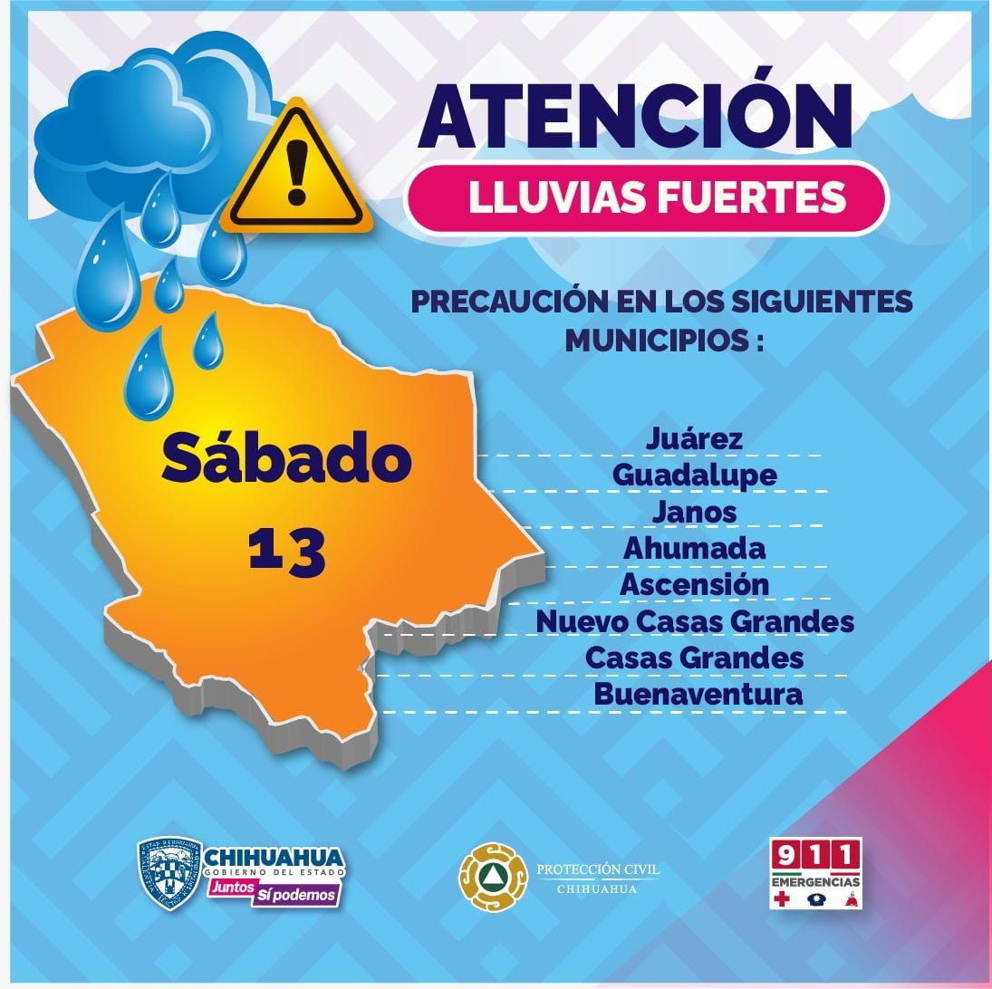 Noticias Chihuahua Pausa.MX Alerta Protección Civil Estatal por temporal lluvioso durante el fin de semana