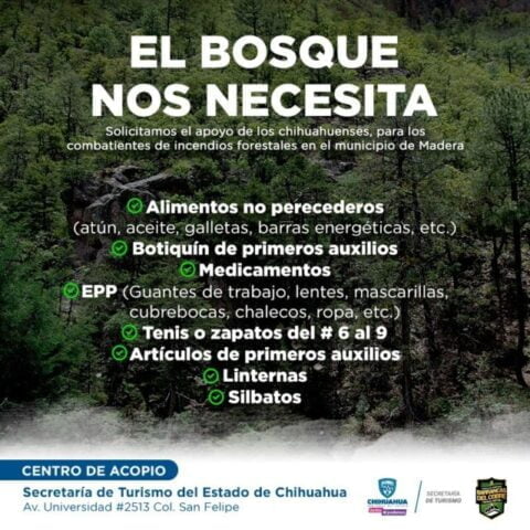 Noticias Chihuahua Pausa.MX Habilita Secretaría de Turismo Centro de Acopio de insumos en apoyo a combatientes de incendios forestales
