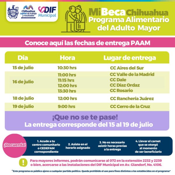 Noticias Chihuahua PAUSA.MX Acude por tu entrega PAAM del 15 al 19 de julio en tu centro comunitario