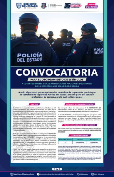 Noticias Chihuahua PAUSA.MX Reconocerán a Policías del Estado con estímulos de hasta 80 mil pesos