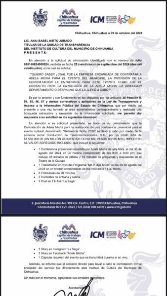 Noticias Chihuahua Pausa.MX Pagó Municipio millón y medio a Adela Micha