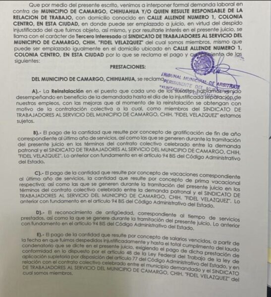 Noticias Chihuahua PAUSA.MX Llama PT a respetar derechos de los trabajadores del Municipio de Camargo