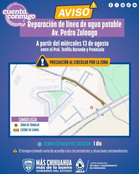 Noticias Chihuahua PAUSA.MX Inicia JMAS Chihuahua reparación de línea general de agua potable en avenida Pedro Zuloaga
