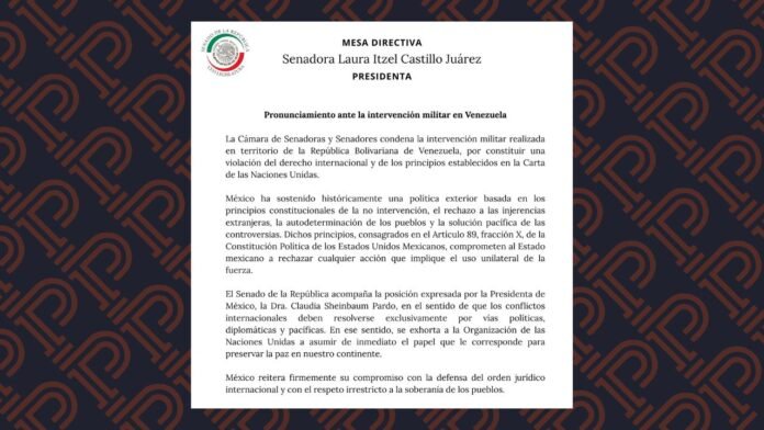 Condena Senado intervención militar de Estados Unidos en Venezuela