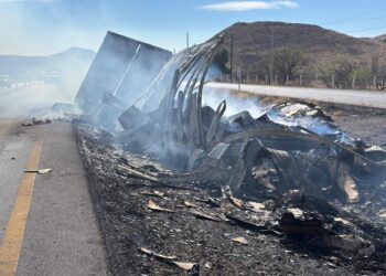 Noticias Chihuahua Pausa.MX Termina calcinado camión tras choque en la carretera federal 45