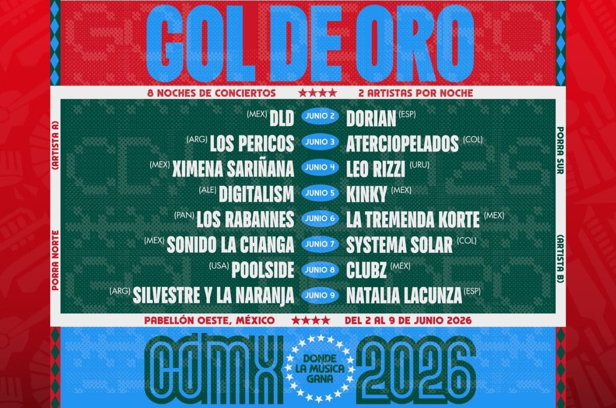 Noticias Chihuahua PAUSA.MX De DLD a Sonido La Changa: Gol de Oro, la serie de conciertos previo al Mundial 2026 cartel gol de oro conciertos mundial