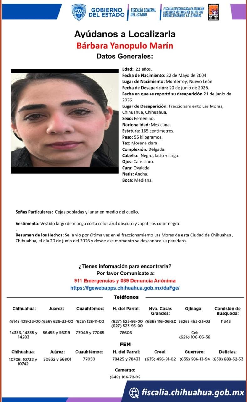Buscan a joven desaparecida en Chihuahua
