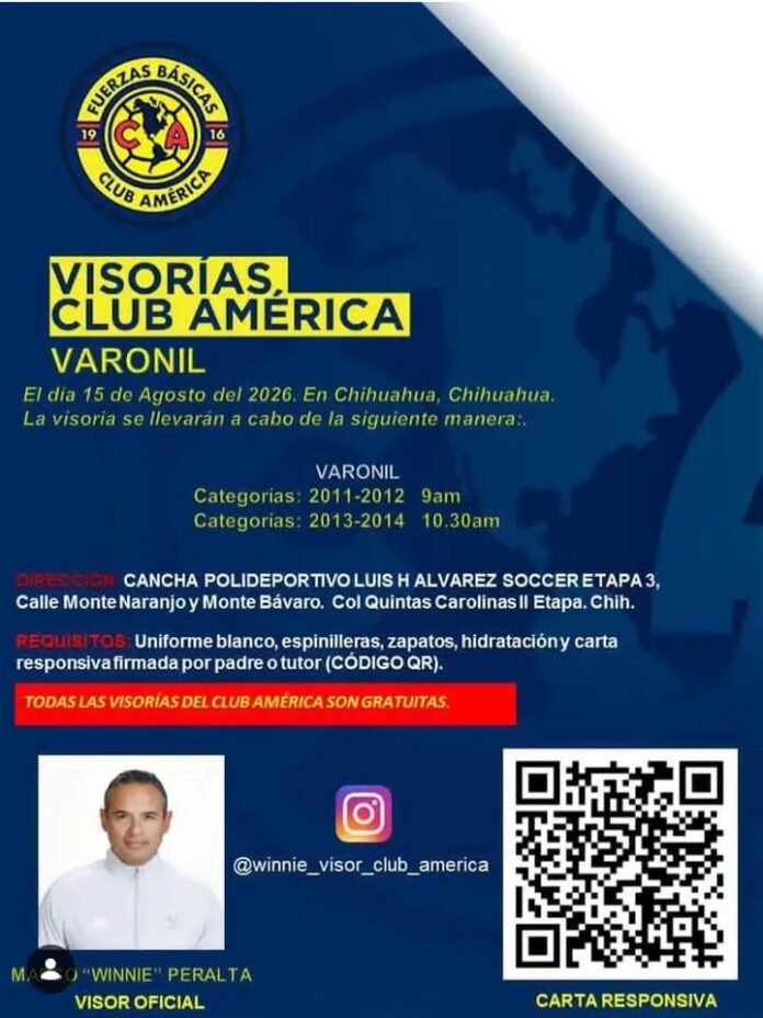 PRÓXIMO SÁBADO: VISORIAS DEL CLUB AMÉRICA EN LA ACADEMIA ‘NIDO ÁGUILA’ EN CHIHUAHUA