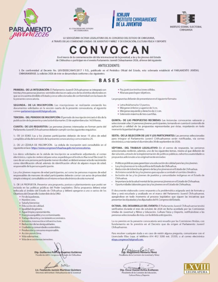 Convocan a jóvenes al Parlamento Juvenil 2026