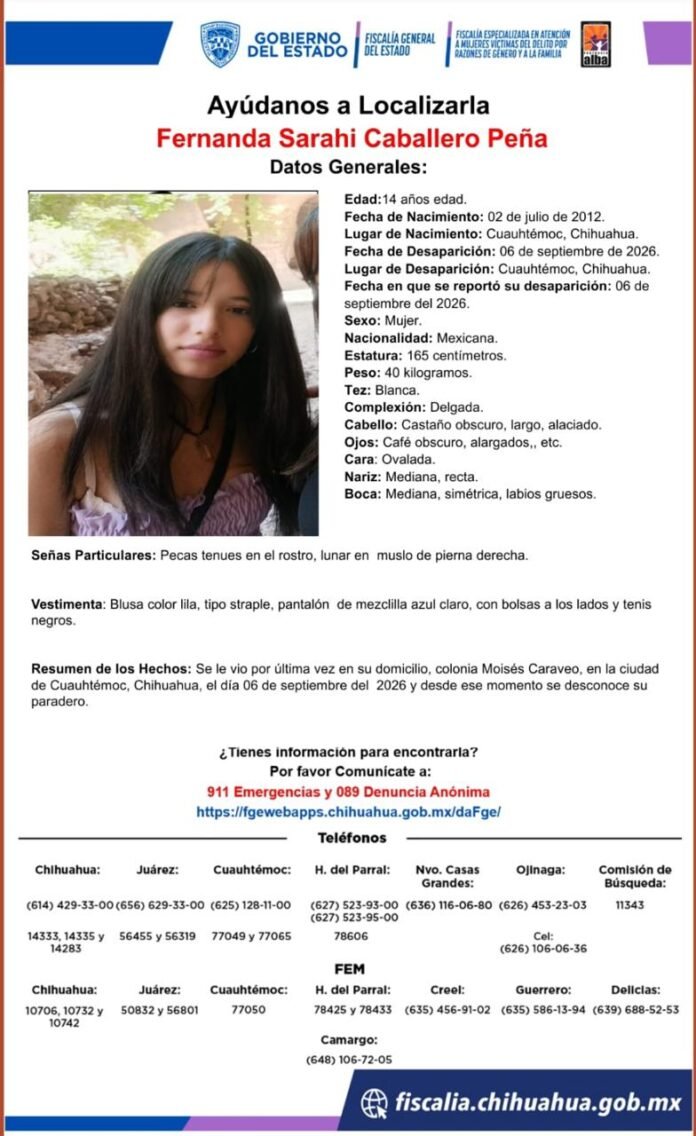Buscan a Fernanda Sarahi Caballero Peña en Cuauhtémoc