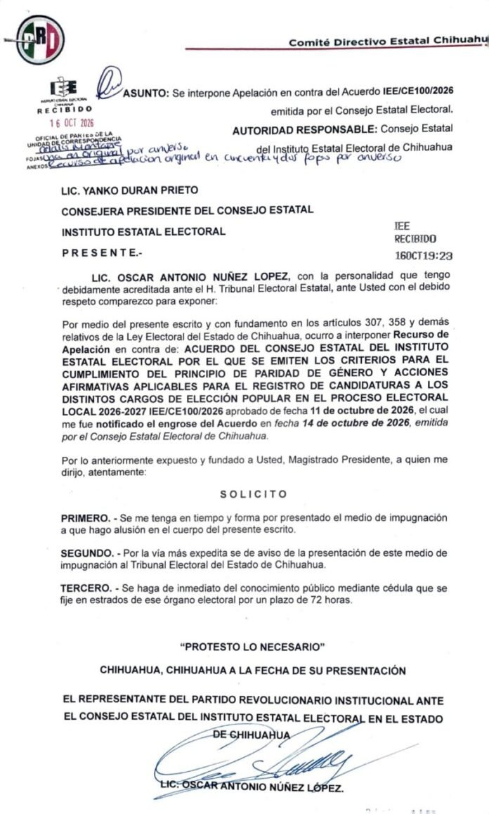 PRI impugna acuerdo del IEE por presunta extralimitación de facultades