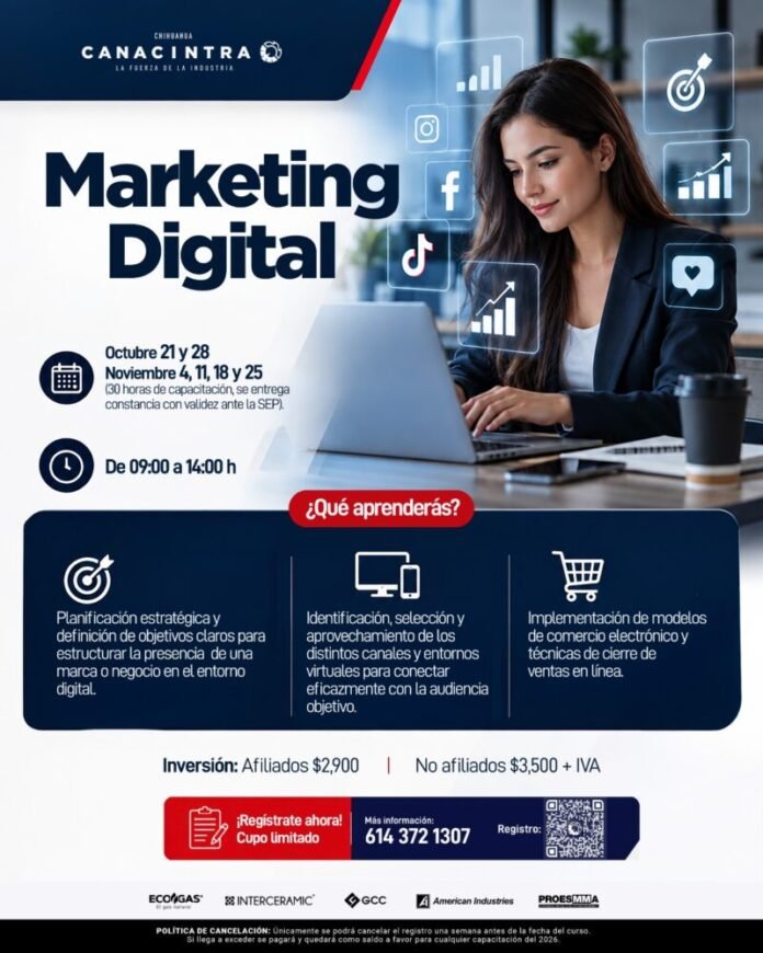 Lanza Canacintra Chihuahua curso de marketing digital para fortalecer ventas en línea